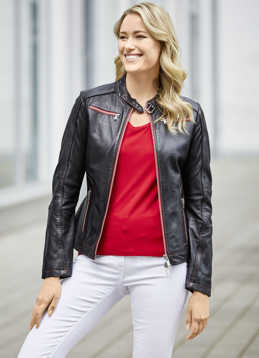- Lederkurzjacke mit Innentasche, in Größe 036 bis 052, in Farbe SCHWARZ Ansicht 2