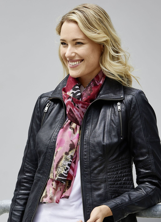 Schals - Schal mit Fantasie- und Zebradessin, in Farbe PUDERROSÉ-SCHWARZ-WEISS-GELB Ansicht 2