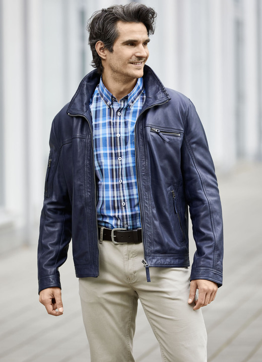 Lederjacken - Lederkurzjacke mit verstellbarem Ärmelbund Ansicht 2 Lederjacken - Lederkurzjacke mit verstellbarem Ärmelbund, in Größe 046 bis 062, in Farbe DUNKELBLAU Ansicht 2