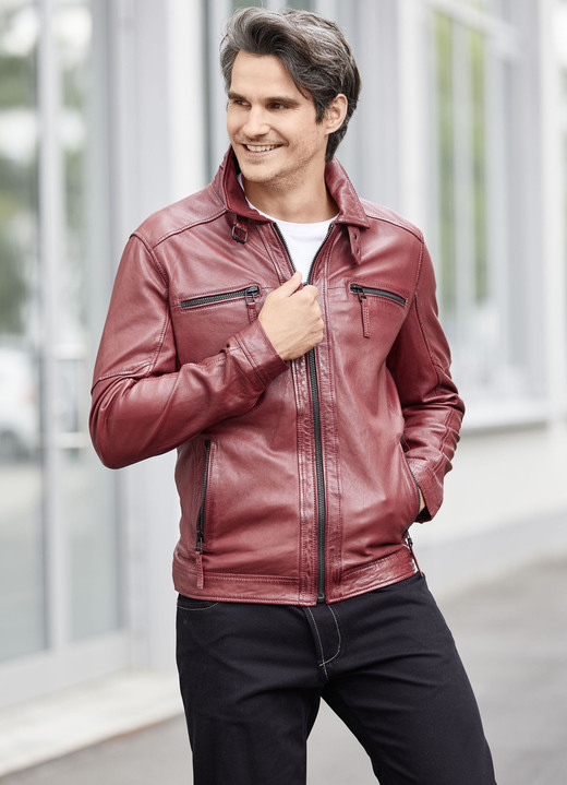 - Lederkurzjacke mit zwei Innentaschen, in Größe 046 bis 062, in Farbe ANTIK DUNKELROT Ansicht 2