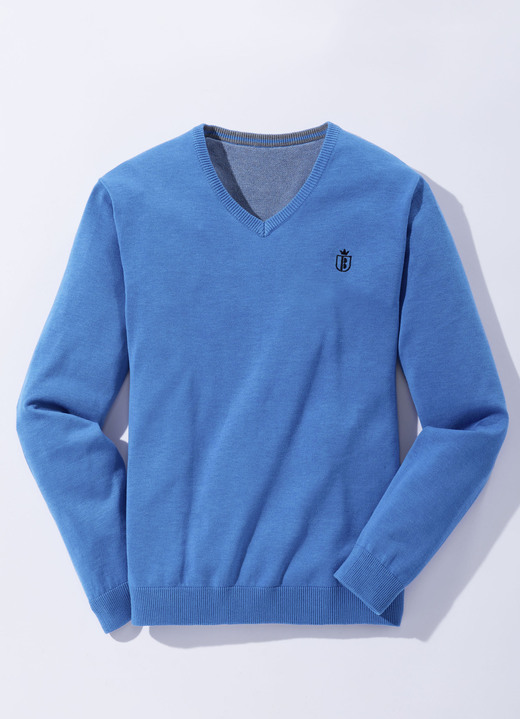 Uni - Modischer V-Pullover in 6 Farben Ansicht 7 Uni - Modischer V-Pullover in 6 Farben, in Größe 046 bis 062, in Farbe TÜRKIS MELIERT Ansicht 7