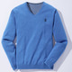Uni - Modischer V-Pullover in 6 Farben – Farbe BLAU MELIERT Uni - Modischer V-Pullover in 6 Farben, in Größe 046 bis 062, in Farbe TÜRKIS MELIERT