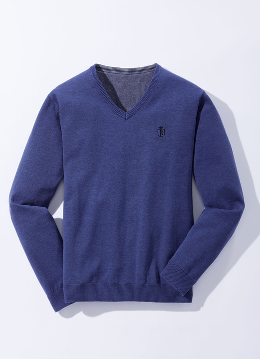 Uni - Modischer V-Pullover in 6 Farben, in Größe 046 bis 062, in Farbe TÜRKIS MELIERT Ansicht 4