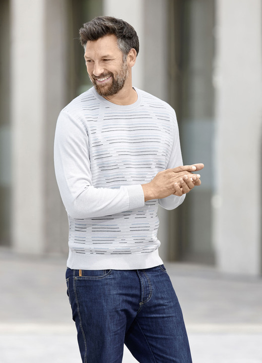 Gemustert - Rundhalspullover mit Strukturdessin in 3 Farben, in Größe 046 bis 062, in Farbe LIMETTE MELIERT Ansicht 4