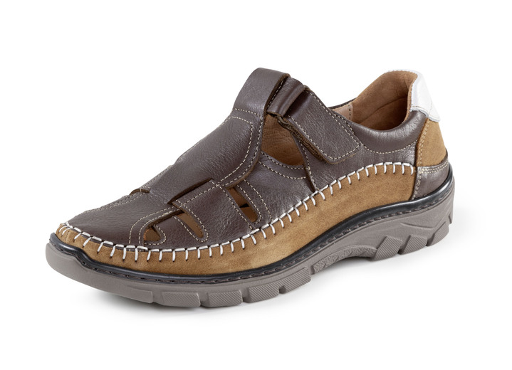 - Slipper aus Rind-Nappa- und Veloursleder, in Größe 040 bis 046, in Farbe TABAK-COGNAC Ansicht 1