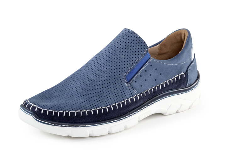 - Slipper aus Rind-Nubuk- und Veloursleder, in Größe 040 bis 046, in Farbe BLAU Ansicht 1