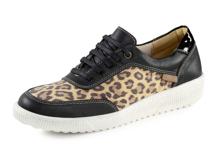 Slipper & Schnürschuhe - ELENA EDEN Schnürschuh mit cognacfarbenem Leo-Print, in Größe 036 bis 042, in Farbe SCHWARZ Ansicht 1