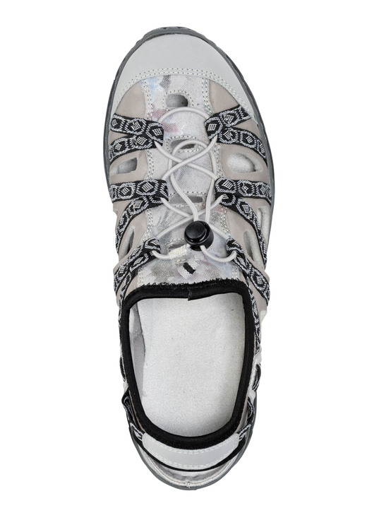 Sandaletten & Pantoletten - ELENA EDEN Sandale mit Textilbordüre Ansicht 2 Sandaletten & Pantoletten - ELENA EDEN Sandale mit Textilbordüre, in Größe 036 bis 042, in Farbe GRAU-TAUPE Ansicht 2