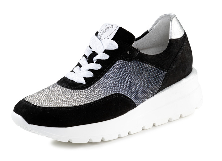 Sport- & Freizeitschuhe - Waldläufer Sneaker mit farbverlaufenden, funkelnden Glitzersteinchen, in Größe 3 1/2 bis 8, in Farbe SCHWARZ-SILBER Ansicht 1