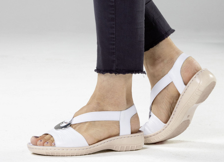 Sandaletten & Pantoletten - ELENA EDEN, leichte Damen-Sandalen, Weite H, mit Elastik-Bandage, in Größe 3 1/2 bis 8, in Farbe WEISS Ansicht 4