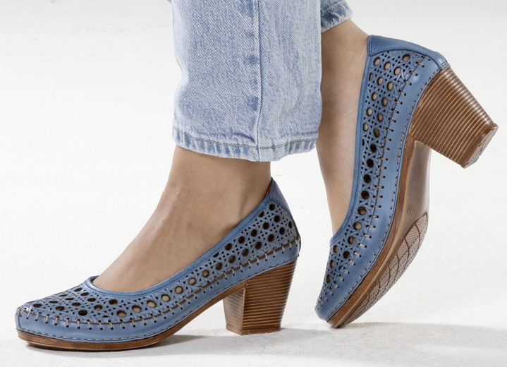 Pumps & Ballerina - Gemini, sommerliche Damen-Pumps, Weite G, aus Leder, in Größe 036 bis 042, in Farbe JEANS Ansicht 4