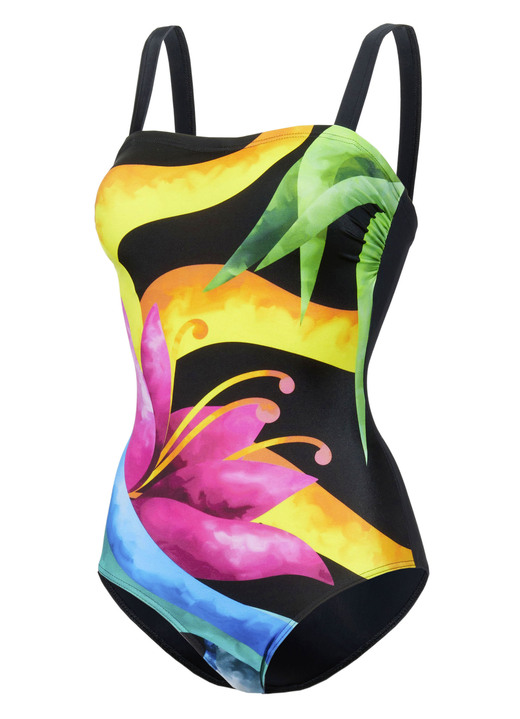 Badeanzüge - Schwab Badeanzug mit platziertem Druckdessin und Halbkorsage, in Größe 036 bis 052, in Cup B, in Farbe SCHWARZ-BUNT Ansicht 3