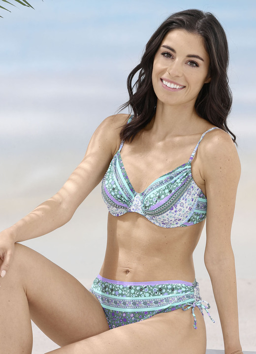 - Bikini mit Bügel, schalenlos, seitlich raffbar, in Größe 036 bis 048, in Cup C, in Farbe TÜRKIS-BUNT Ansicht 2