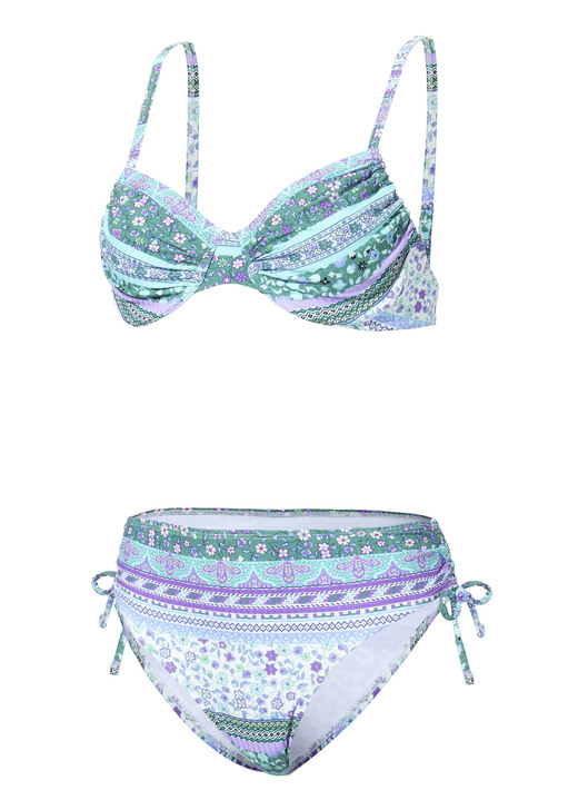 - Bikini mit Bügel, schalenlos, seitlich raffbar, in Größe 036 bis 048, in Cup C, in Farbe TÜRKIS-BUNT Ansicht 3