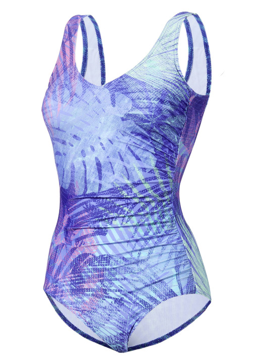 - Schwab Badeanzug mit buntem Druckdessin und Vollkorsage, in Größe 038 bis 060, in Cup B, in Farbe FLIEDER-BUNT Ansicht 3