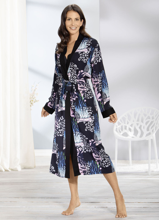 - Hausmantel in Kimono-Form, in Größe 036 bis 054, in Farbe SCHWARZ-BUNT Ansicht 2