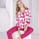 - Schlafanzug, Langarm, Knopfleiste  sowie Bündchenabschlüsse, in Größe 034 bis 054, in Farbe MAGENTA-WEISS – Farbe MAGENTA-WEISS – Ansicht 2
