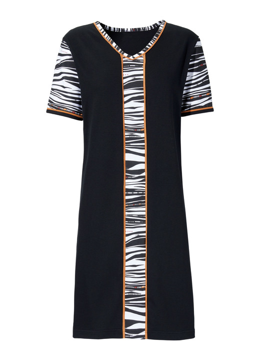 - kürzer geschnittenes Nachthemd mit V-Ausschnitt, in Größe 036 bis 052, in Farbe SCHWARZ-BUNT Ansicht 2