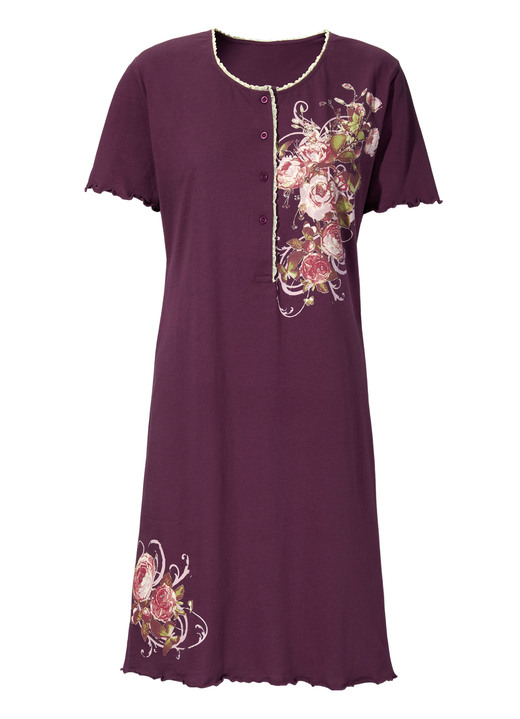 Kurzarm - Zweierpack Nachthemden aus nachhaltigem Baumwollanbau Ansicht 4 Kurzarm - Zweierpack Nachthemden aus nachhaltigem Baumwollanbau, in Größe 036 bis 060, in Farbe 1X OLIV-BUNT, 1x BORDEAUX-BUNT Ansicht 4