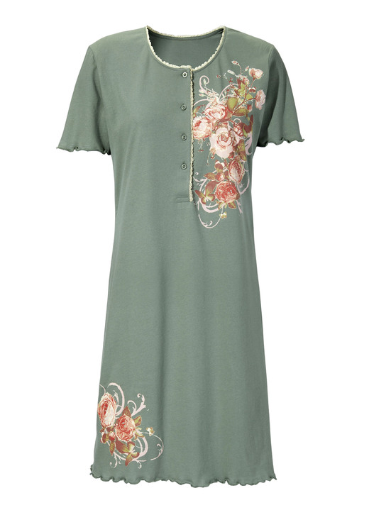 Kurzarm - Zweierpack Nachthemden aus nachhaltigem Baumwollanbau Ansicht 2 Kurzarm - Zweierpack Nachthemden aus nachhaltigem Baumwollanbau, in Größe 036 bis 060, in Farbe 1X OLIV-BUNT, 1x BORDEAUX-BUNT Ansicht 2