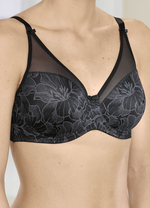 Bügel-BH - Bezaubernder Felina Bügel-BH mit Floraldessin, in Größe 075 bis 100, in Cup F, in Farbe SCHWARZ Ansicht 3