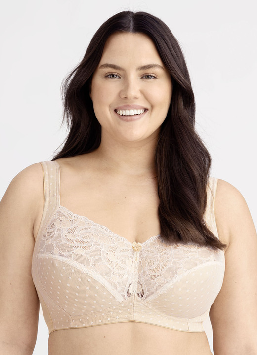 Soft-BH - Miss Mary BH mit Elastikspitze, in Größe 075 bis 105, in Cup E, in Farbe BEIGE Ansicht 1