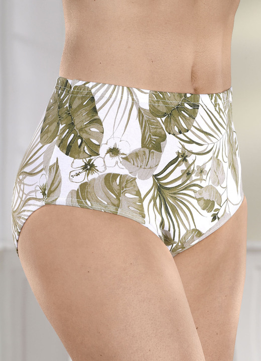 Slips - Viererpack Slips mit Gummizug im Bund, in Größe 038 bis 056, in Farbe WEISS-OLIV Ansicht 2