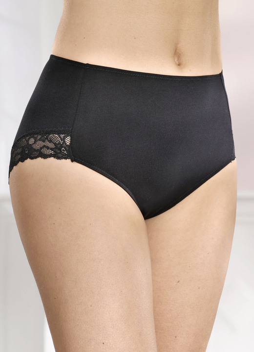 - Dreierpack Slips mit elastischer Spitze, in Größe 038 bis 052, in Farbe SCHWARZ Ansicht 2
