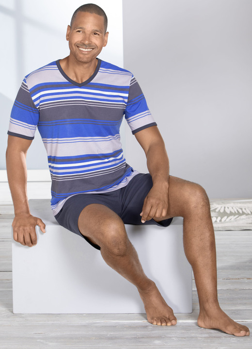 - Shorty mit V-Auschnitt, in Größe 046 bis 062, in Farbe BLAU-GRAU Ansicht 2