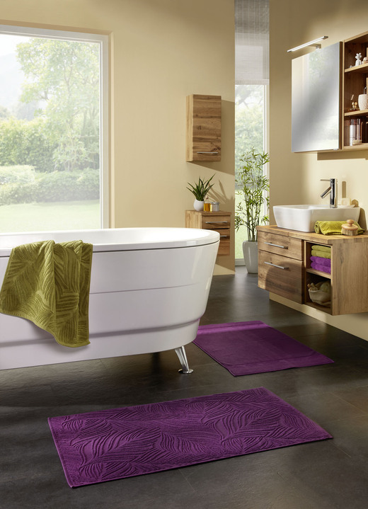 Badgarnituren - Barfußweicher Badteppich mit natürlichem Blätter-Dessin Ansicht 5 Badgarnituren - Barfußweicher Badteppich mit natürlichem Blätter-Dessin, in Farbe MANDARINE, in Ausführung Jacquard-Bordüre Ansicht 5