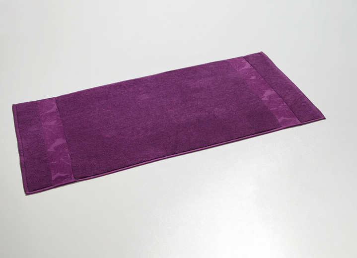 Badgarnituren - Barfußweicher Badteppich mit natürlichem Blätter-Dessin Ansicht 4 Badgarnituren - Barfußweicher Badteppich mit natürlichem Blätter-Dessin, in Farbe MANDARINE, in Ausführung Jacquard-Bordüre Ansicht 4