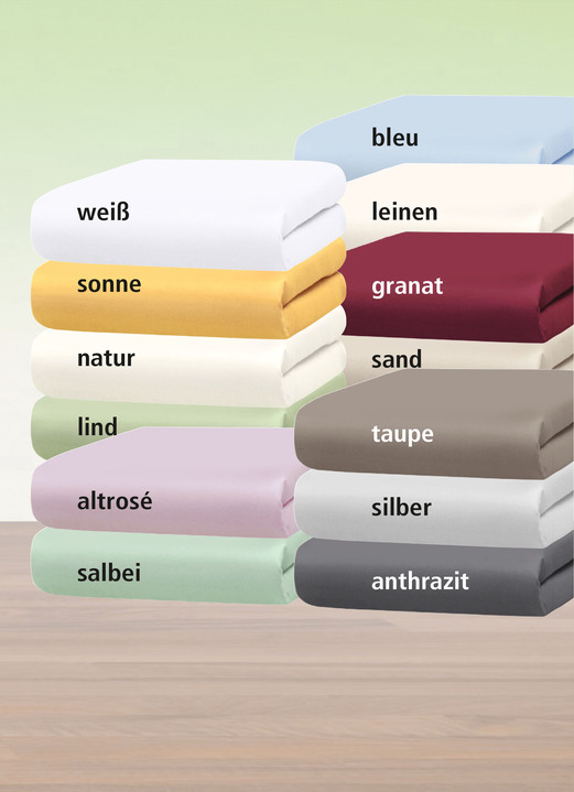 Spannbetttücher - Mako-Feinjersey-Spannbetttücher und Kissenbezüge aus 100% Baumwolle, in Größe 120 (1 Kissenbezug, 80/ 80 cm) bis 138 (1 Spannbetttuch, 200/200 cm), in Farbe BLEU Ansicht 2