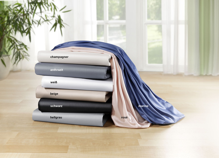Spannbetttücher - Mako-Satin-Spannbetttuch aus 100% Baumwolle, in Größe 133 (90/200 cm) bis 138 (180/200 cm), in Farbe BEIGE Ansicht 1