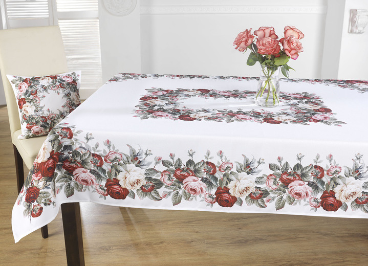 Heimtextilien - Aussdrucksstarke Tischdecke mit bezauberndem Rosen-Dessin, in Größe 130 (2 Deckchen, 35/ 50 cm) bis 404 (Kissenbezug, 40/ 40 cm), in Farbe ECRU-BUNT Ansicht 1
