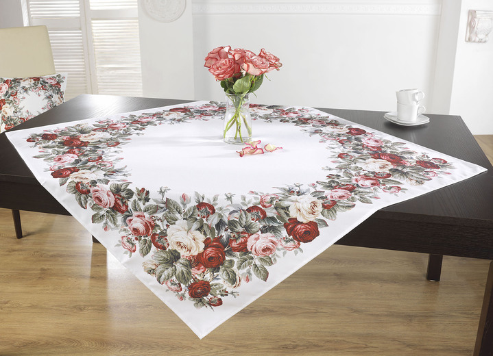 Heimtextilien - Aussdrucksstarke Tischdecke mit bezauberndem Rosen-Dessin, in Größe 130 (2 Deckchen, 35/ 50 cm) bis 404 (Kissenbezug, 40/ 40 cm), in Farbe ECRU-BUNT Ansicht 2