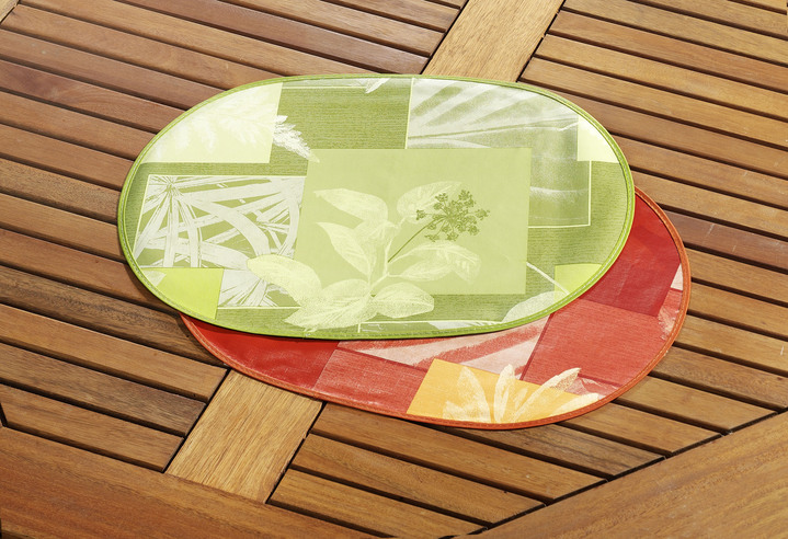 Gartentischdecken - Wachstuch-Serie mit farblich abgestimmtem Schrägband, in Größe 108 (Tischdecke, 80/ 80 cm) bis 302 (2 Platzsets, 34/ 47 cm), in Farbe TERRA Ansicht 2