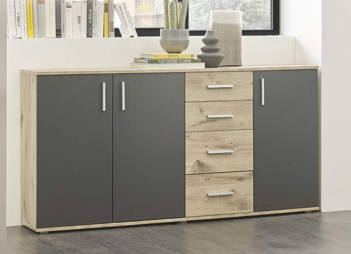 Sideboards - Moderne, kombistarke Sideboards, in Farbe WEISS, in Ausführung 3-türig, mit 2 Schubladen Ansicht 2