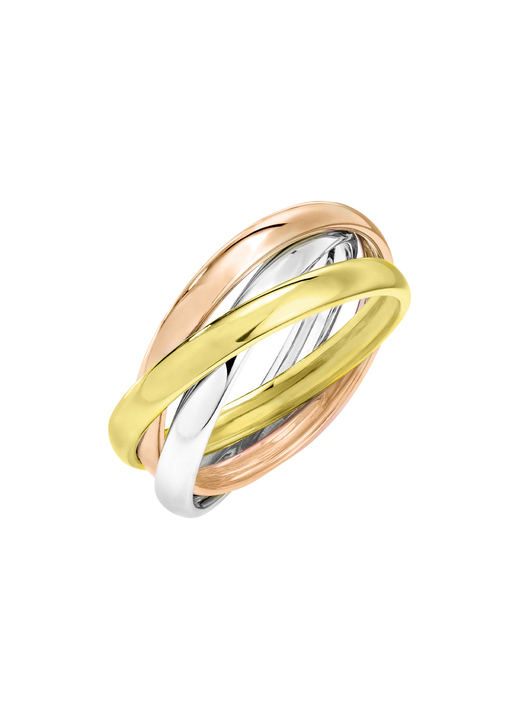Ringe - Ineinander verschlungener Damenring in Tricolor Ansicht 2 Ringe - Ineinander verschlungener Damenring in Tricolor, in Größe 160 bis 220, in Farbe  Ansicht 2