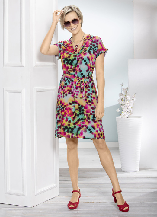 Damen - Kleid mit Bindegürtel , in Größe 036 bis 052, in Farbe MINT-PINK-BUNT Ansicht 2