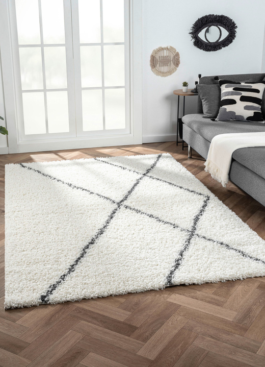 Modern - Traumhaft flauschige Shaggy-Brücken, -Galerien und -Teppiche, in Größe 111 (Brücke, 60x90 cm) bis 304 (Teppich, ø 150 cm), in Farbe CREME Ansicht 1