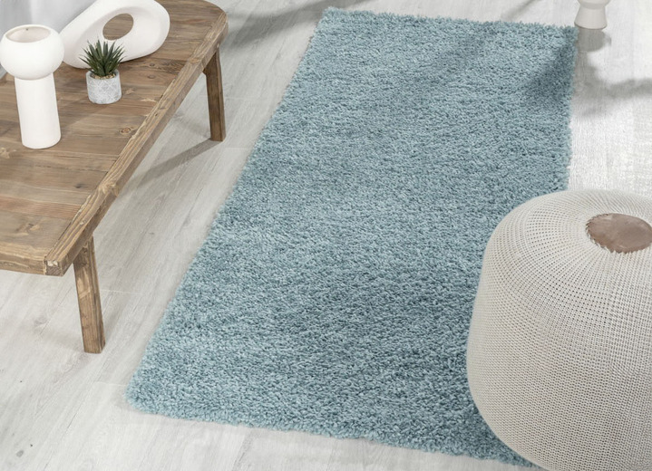 Modern - Traumhaft flauschige Brücken und Teppiche in Shaggy-Qualität Ansicht 3 Modern - Traumhaft flauschige Brücken und Teppiche in Shaggy-Qualität, in Größe 111 (Brücke 60x90 cm) bis 304 (Teppich rund ø 150 cm), in Farbe HELLBLAU Ansicht 3