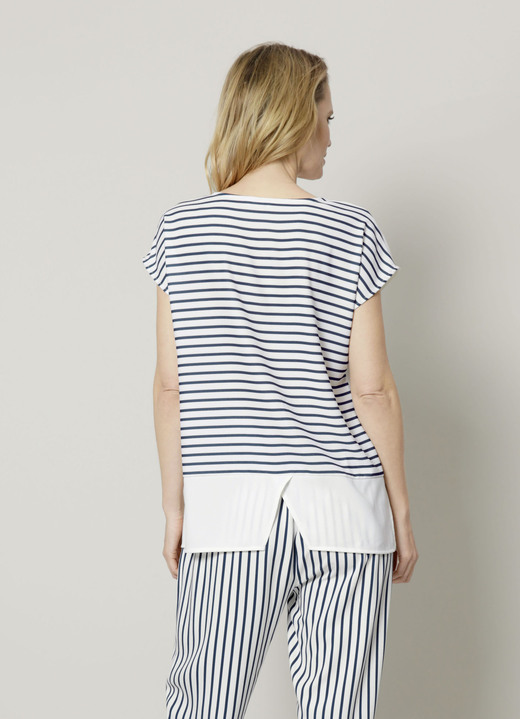 Kurzarm - Schlupfbluse mit glitzernder Steinchendeko, in Größe 038 bis 052, in Farbe WEISS-MARINE Ansicht 3