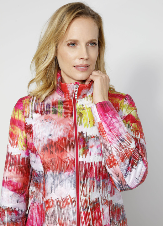 - Steppjacke im mehrfarbigen Grafikdruck, in Größe 038 bis 052, in Farbe PINK-WEISS-LIMETTE Ansicht 2