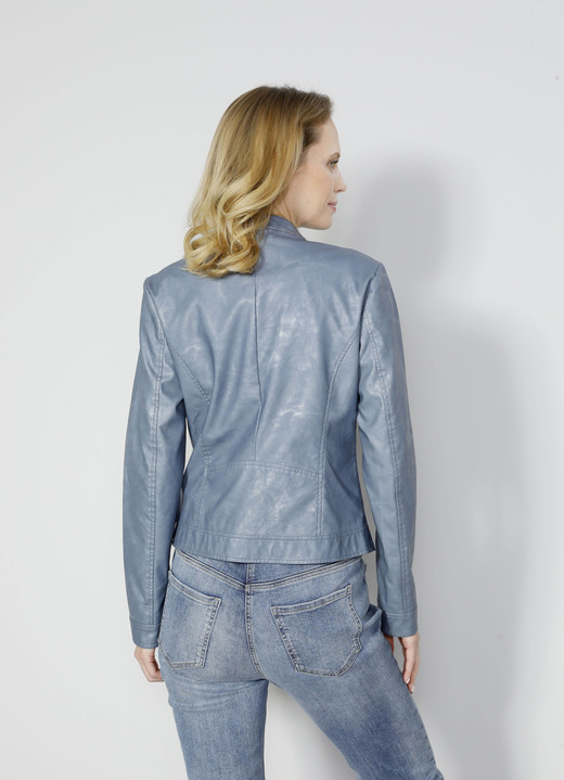 Blazer & Anzüge - Lederimitatblazer mit toniger floral platzierter Stickerei Ansicht 4 Blazer & Anzüge - Lederimitatblazer mit toniger floral platzierter Stickerei, in Größe 038 bis 052, in Farbe BLAU Ansicht 4