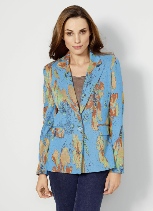 - Blazer im hochwertigen Jacquardstrick, in Größe 038 bis 048, in Farbe TÜRKIS-GOLD Ansicht 3