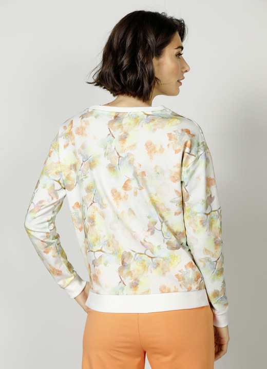 Langarm - Sweatshirt mit Rundhalsausschnitt, in Größe 038 bis 052, in Farbe ECRU-ORANGE-GRÜN Ansicht 2