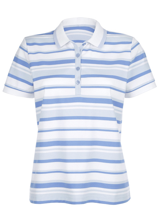 - Poloshirt mit Kontrast-Rippenbündchen, in Größe 042 bis 044, in Farbe HELLBLAU-BLAU-WEISS Ansicht 4