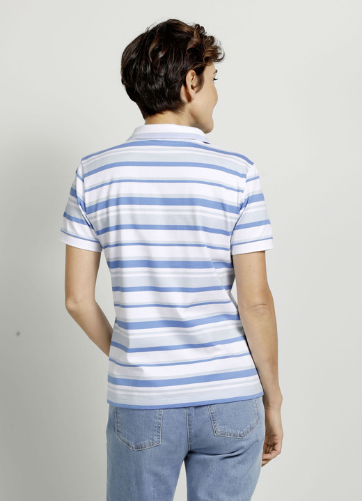 - Poloshirt mit Kontrast-Rippenbündchen, in Größe 042 bis 044, in Farbe HELLBLAU-BLAU-WEISS Ansicht 2