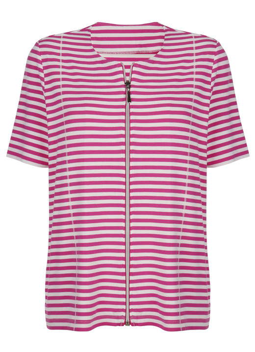 SALE - Shirtjacke mit garngefärbtem Ringeldessin, in Größe 038 bis 052, in Farbe FUCHSIA-WEISS Ansicht 5