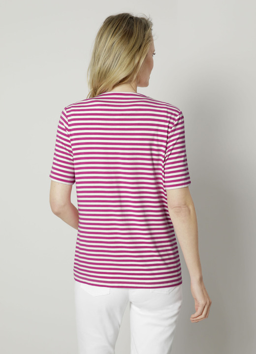 SALE - Shirtjacke mit garngefärbtem Ringeldessin, in Größe 038 bis 052, in Farbe FUCHSIA-WEISS Ansicht 4